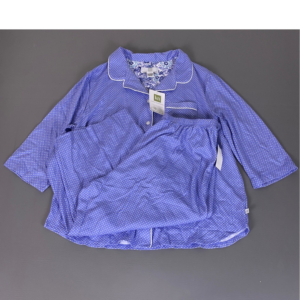 Karen Neuburger Women's 1X Pajama Set Blue Polka Dot 3/4 Sleeve Capri New NWT